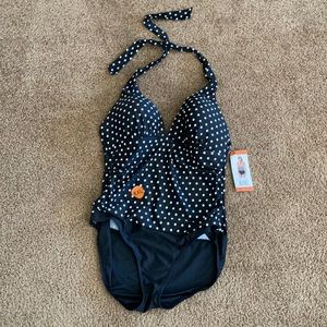Swimsuit black/white polka dot womens a XXL14-16